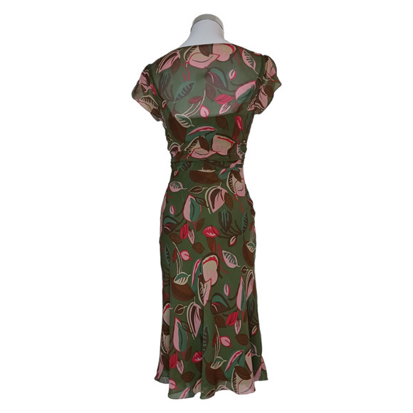 Y2K BCBGMAXAZRIA Silk Midi Dress Ruched XS XXS Coquette Fairy Dainty Babydoll - Picture 15 of 16